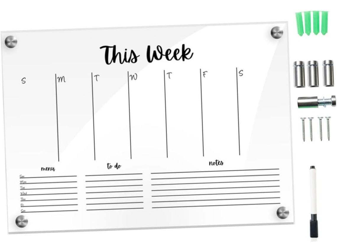 1 Juego De Calendario De Pared De Acrílico Transparente Reutilizable Con Marcador Y Clavos Para Tablero.