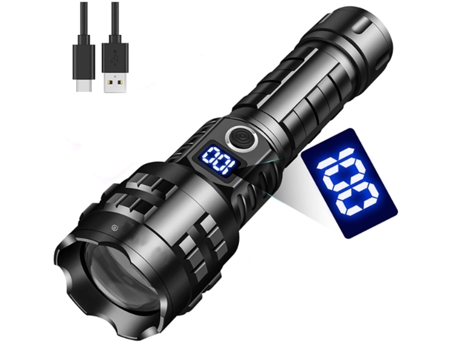 CHRONUS SDT230209 Linterna LED superbrillante, recargable, 15000 lúmenes, batería táctica, negra