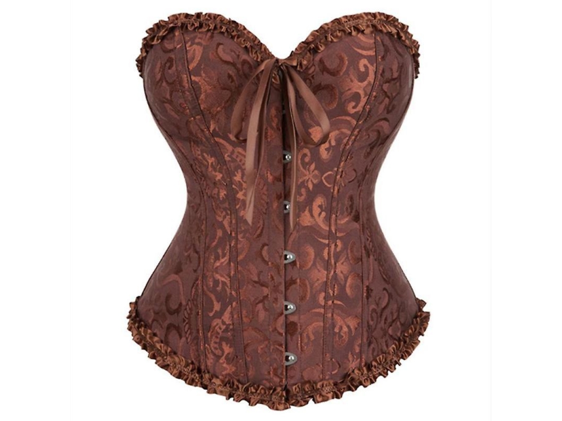 Corset Floral Sexy Para Mujer Con Encaje Espalda Tallas Plus Lingerie Top Bustier Satin 6xl Marrón