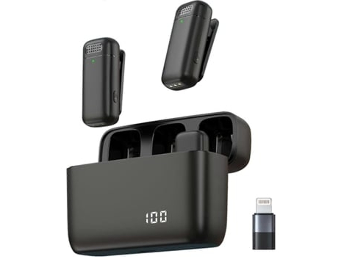 Micrófono de solapa inalámbrico, minimicrófono para PC Android, cancelación de ruido con IA, alcance de 20 metros (Panoona)