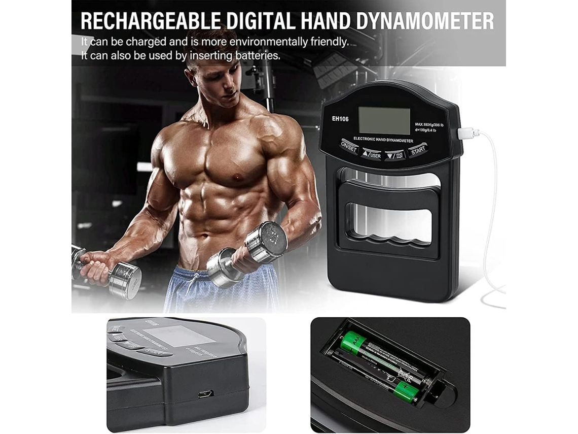 Dinamómetro de mano medidor de fuerza de agarre 180 kg ejercitador de fortalecimiento digital comprobador de agarre GERTIZ