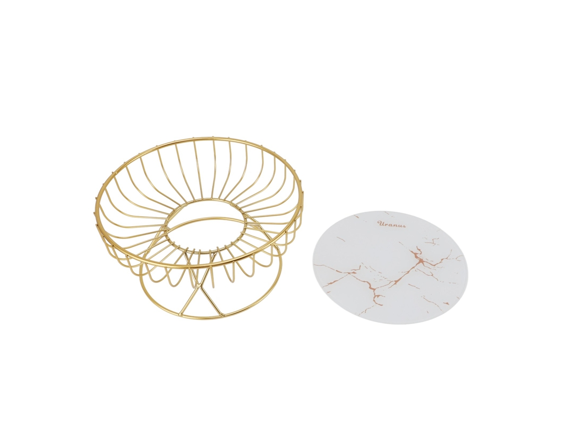 Cesta Redonda De Metal Para Frutas Con Diseño Perforado Y Bandejas Doradas Para Frutas Y Aperitivos.