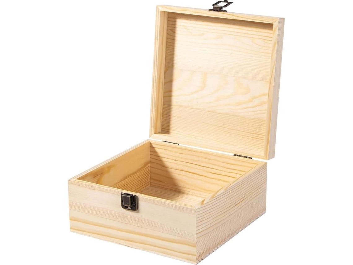 Caja De Madera Natural Nuobesty Con Tapa Abatible Para Guardar Joyas Y Cosméticos.