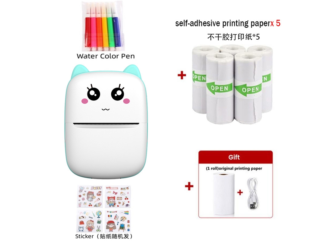 Impresora térmica inalámbrica de 203 ppp, impresión sin tinta con papel autoadhesivo, bolígrafo de acuarela y pegatinas, Digitallab Blue