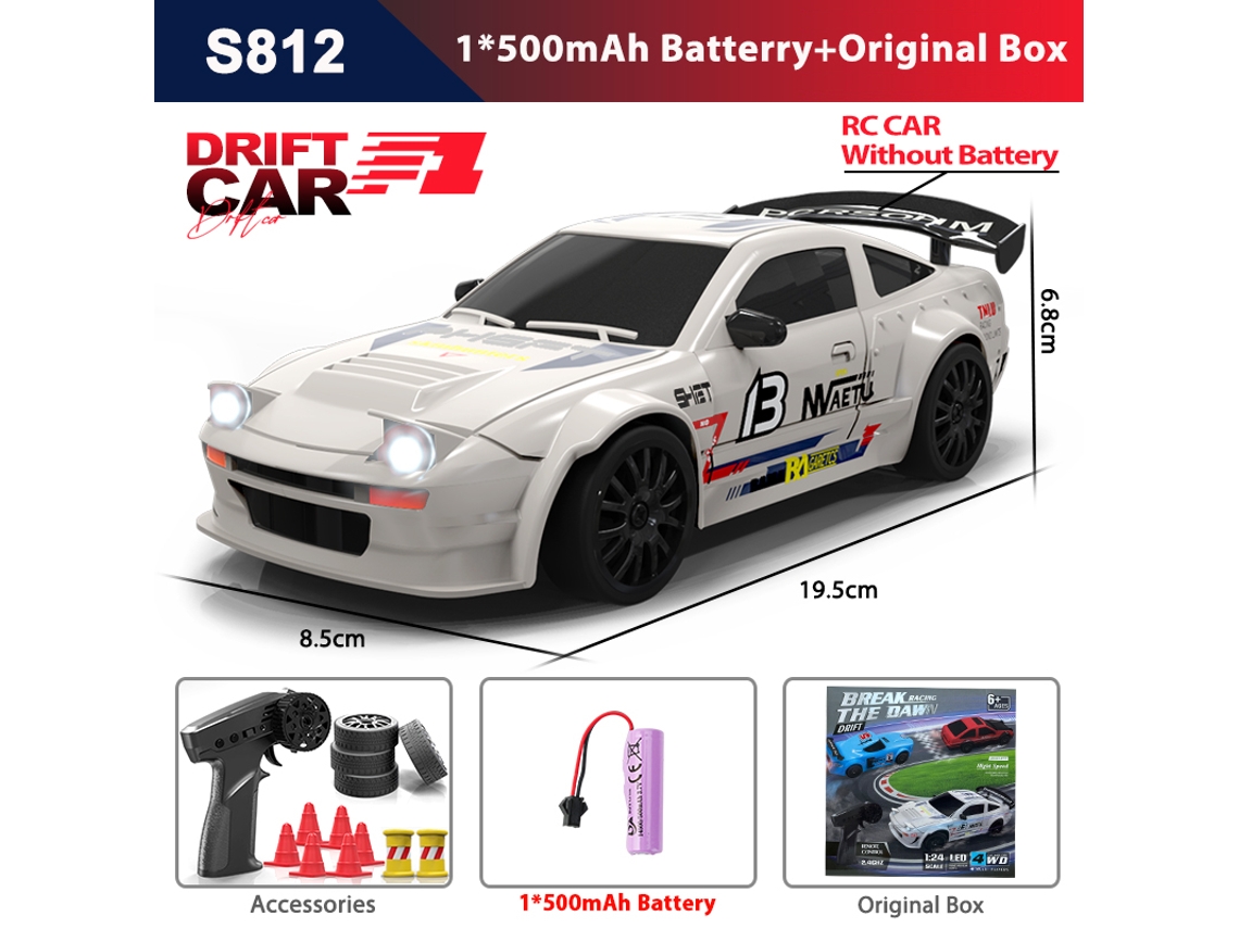 Coche de drift RC GTR Ae86 4x4 con luz LED, control de 2.4G, modelo profesional para carreras y diversión infantil, acabado blanco. Aeuzwr