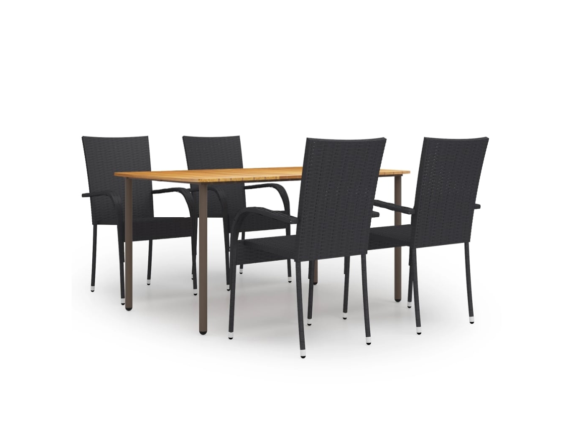 Juego de comedor de jardín de 5 piezas en mimbre sintético negro, Dkd Home Decor