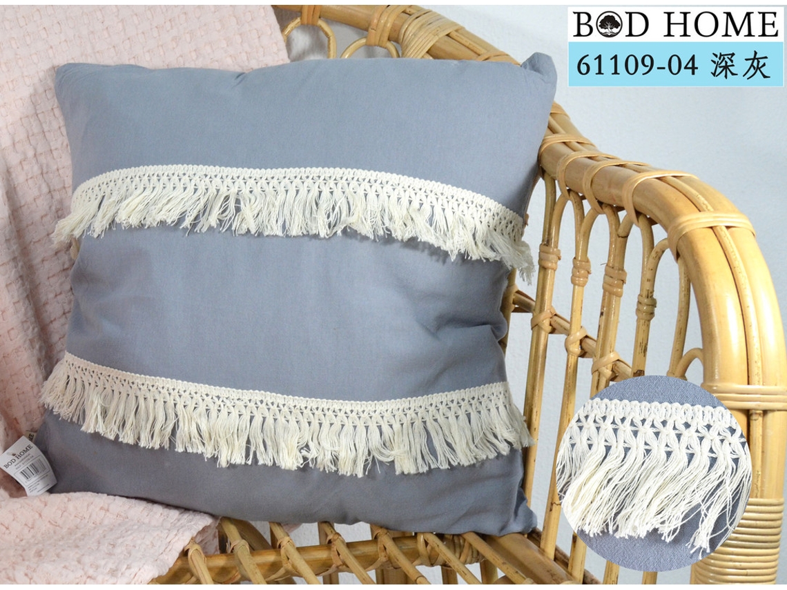 Almofada Con Franjas De Algodão Cinzento 45*45cm BOD HOME