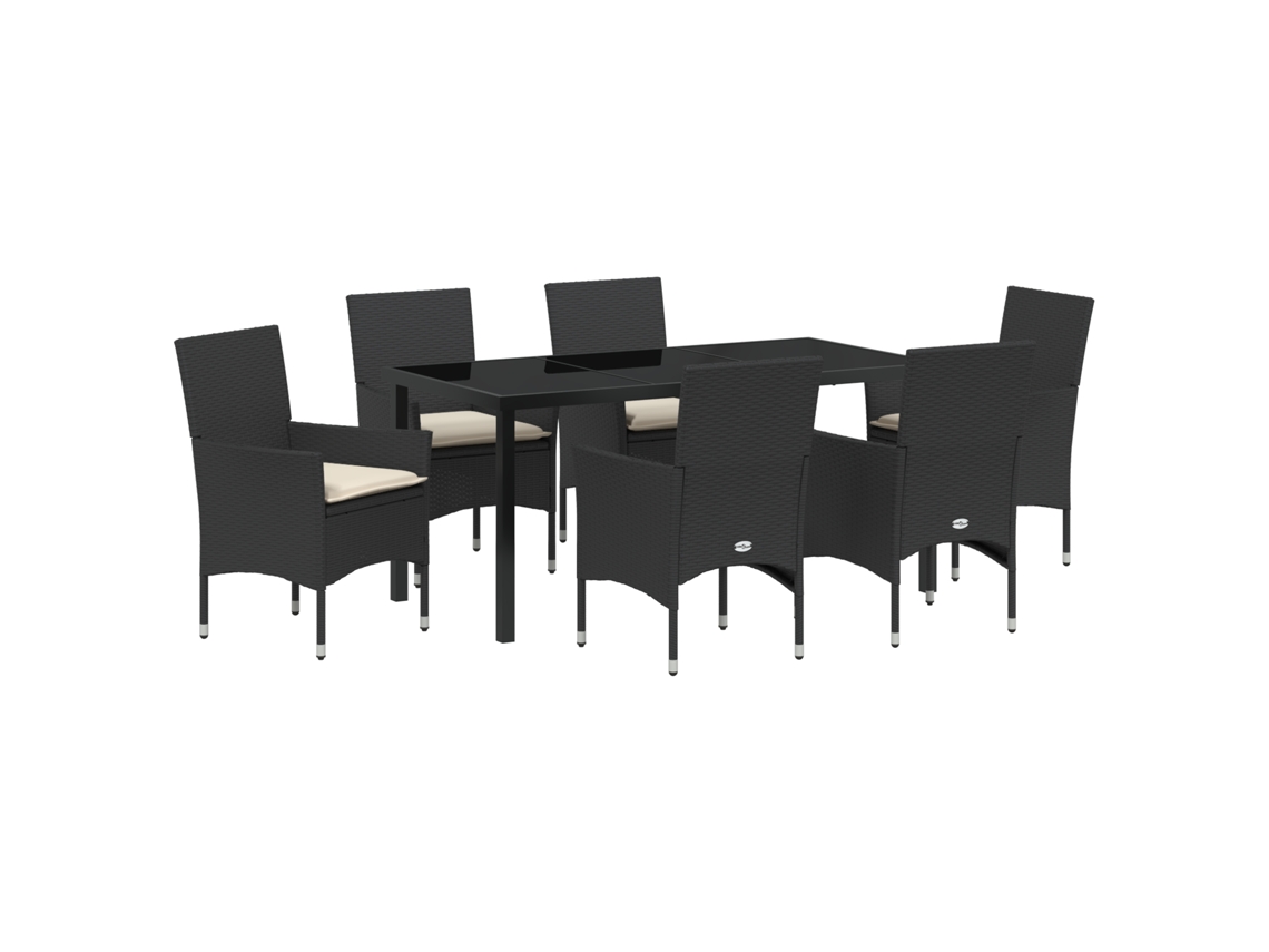 Juego de comedor Vidaxl de 7 piezas con cojines en ratán sintético negro