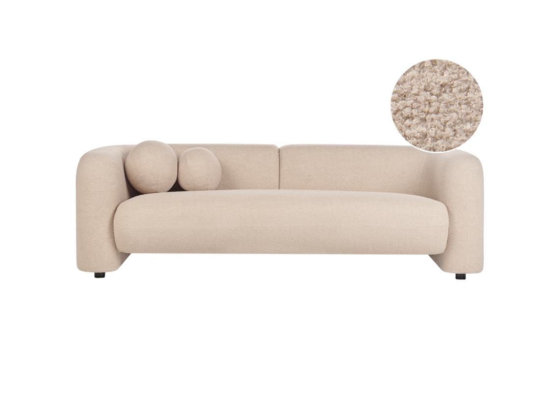 Sofá de 3 plazas BELIANI Leiren de Bouclé Beige 224x87x68