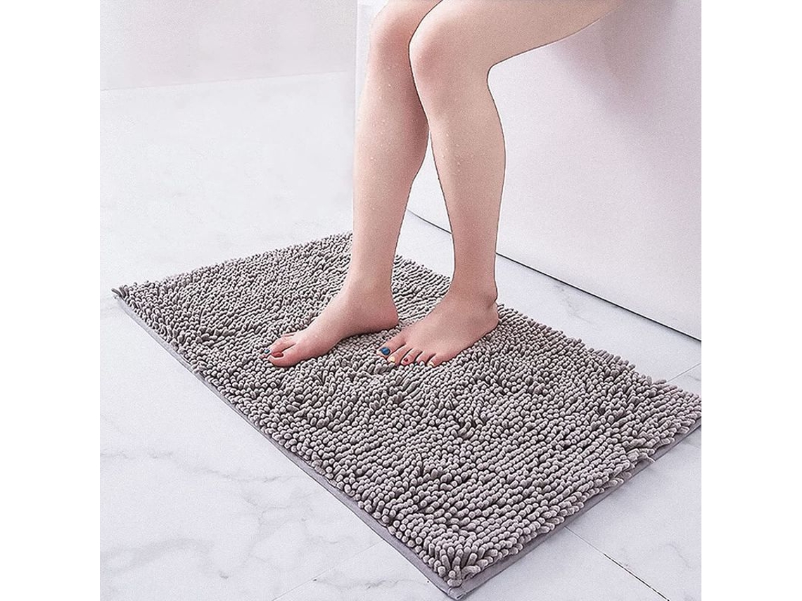Alfombrilla de baño antideslizante y absorbente de 80x50 cm, de microfibra chenilla gris, para el baño.