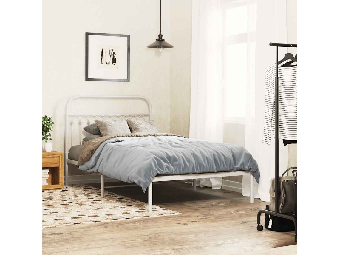 Estructura Cama Sin Colchón Con Cabecero Metal Blanco 107x203cm