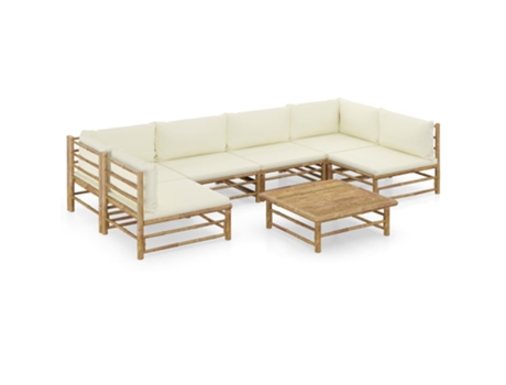MAISON EXCLUSIVE Set de muebles de jardín 7 piezas bambú y cojines blanco crema