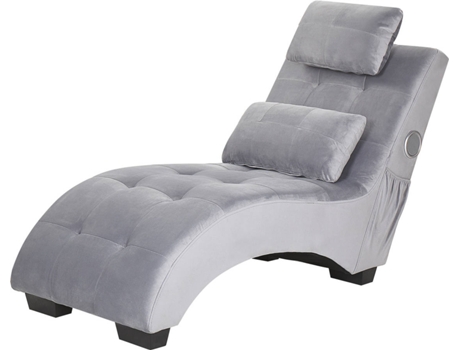 Chaise longue de terciopelo gris claro/negro/plateado con altavoz Bluetooth BELIANI Simorre