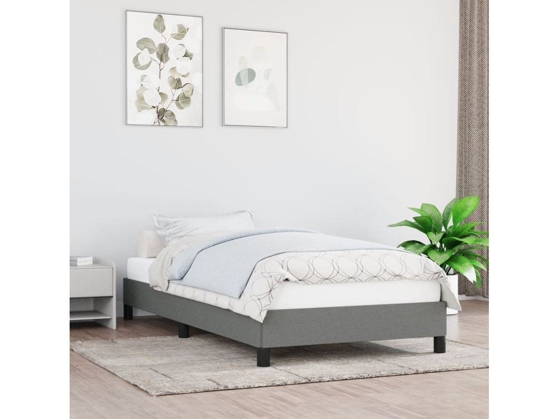Estructura De Cama Sin Colchón Tela Gris Oscuro 90x200 Cm