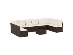 Conjunto de 11 sofás de jardín con cojines, mimbre, patas marrones, MAISON EXCLUSIVE (11 piezas)