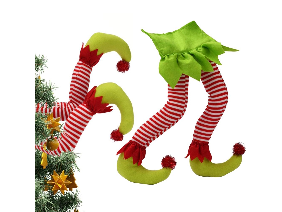 Figura de elfo navideño para la punta del árbol con piernas incorporadas