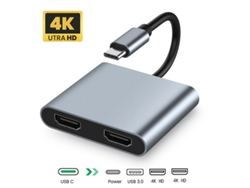 Estación de acoplamiento USB C Yizhood 4 en 1 tipo C Thunderbolt3 a doble HD 4k USB 3.0 OTG PD carga rápida para gris