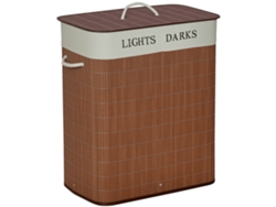 Cesto Roupa Bambu 100l 2 Compartimentos Tampa Removível 52x32x63cm Marrom