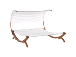 Hermosa cama doble con techo BELIANI Teramo de Poliéster, Madera de alerce Blanco 205x225x160