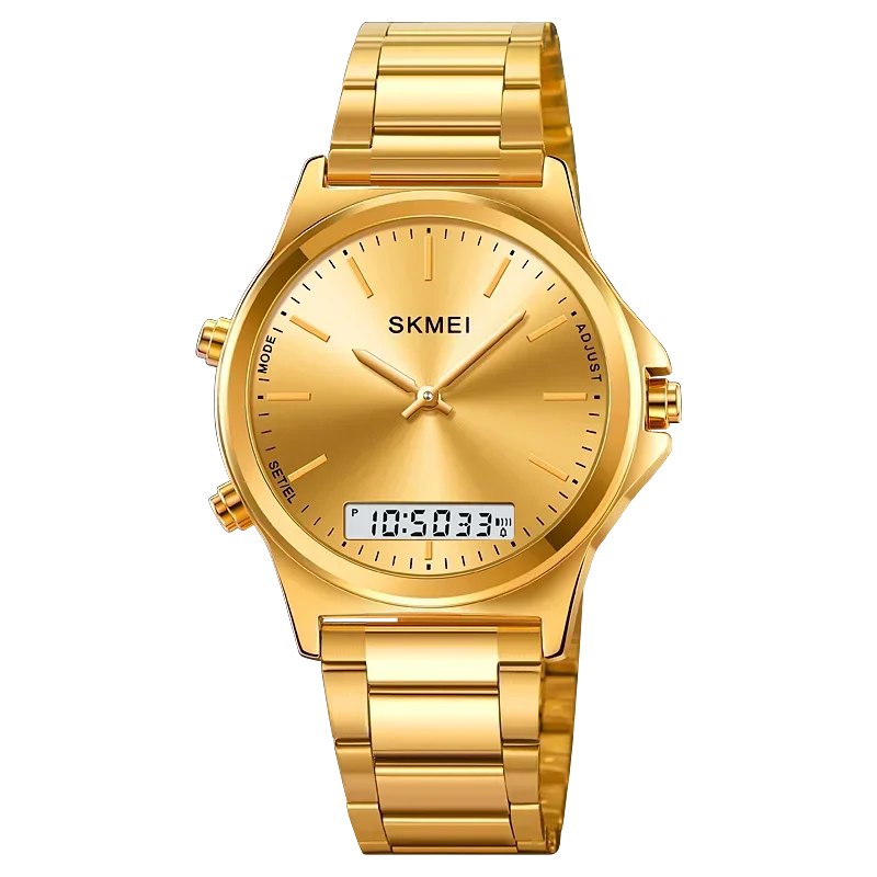 Reloj Cronógrafo Digital Retroiluminado De Triple Zona Horaria (dorado Y Blanco) / Reloj Deportivo