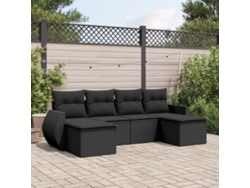Conjunto de sofá de jardín de 6 piezas con cojines, mimbre sintético negro, DKD Home Decor