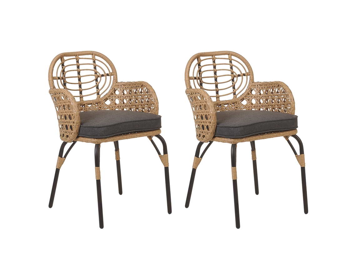 Conjunto de 2 sillas con cojines BELIANI Pratello de Ratán sintético Natural 45x49x84