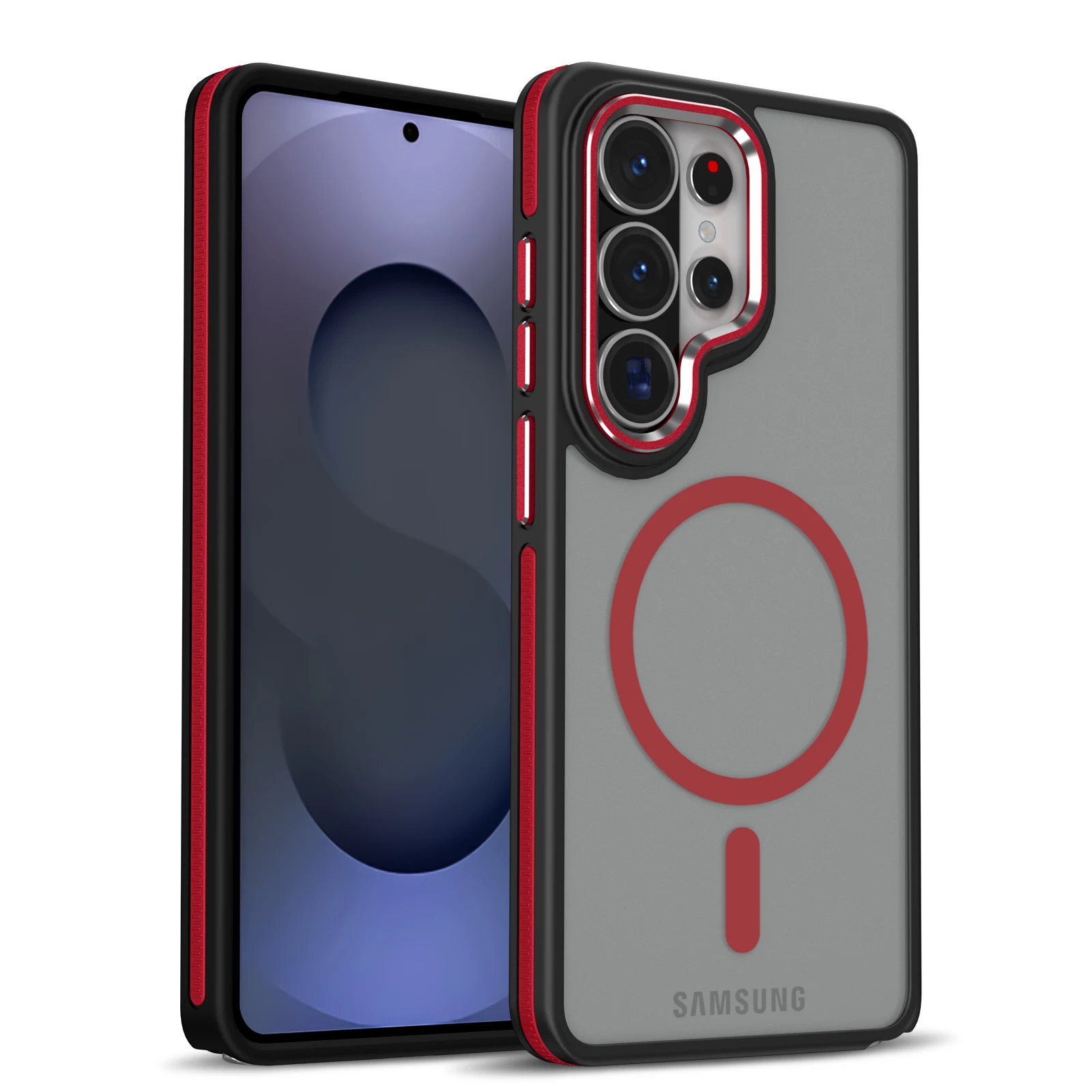 (galaxy S23 Fe, Rojo) Funda Magnética Mate Para Teléfono Samsung, A Prueba De Golpes Y Caídas, Cubierta Trasera Rígida.