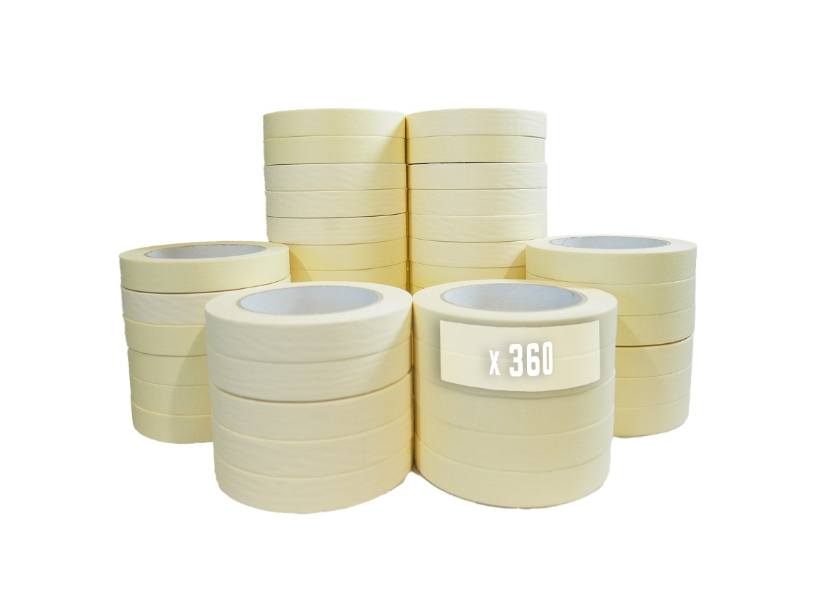 Lote de 360 Cintas adhesivas de enmascarar 25 mm x 50 m hasta 80 - Rollo de enmascarar para pintar TECPLAST