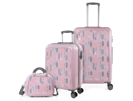 Juego De Maletas Pc ITACA Personalizado Base Rosa rosa-plumas (44X65x25 Cm - 63L)