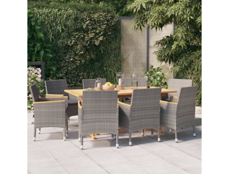 Conjunto 9 de comedor de jardín VIDAXL con cojines gris