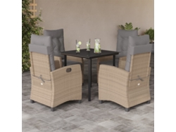 Conjunto de comedor de jardín de 5 piezas con cojines en mimbre beige mixto, DKD Home Decor