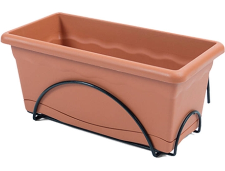 Jarrón PLASTIKEN con Placa Integrada para Balcon 50X20Cm + Soporte Terracota