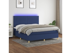 Cama Box Spring Colchón Y Luces Led Tela Azul 180x200 Cm