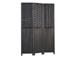 Biombo divisor de ambientes de tres paneles en madera negra, 175 x 132 cm, Par06081