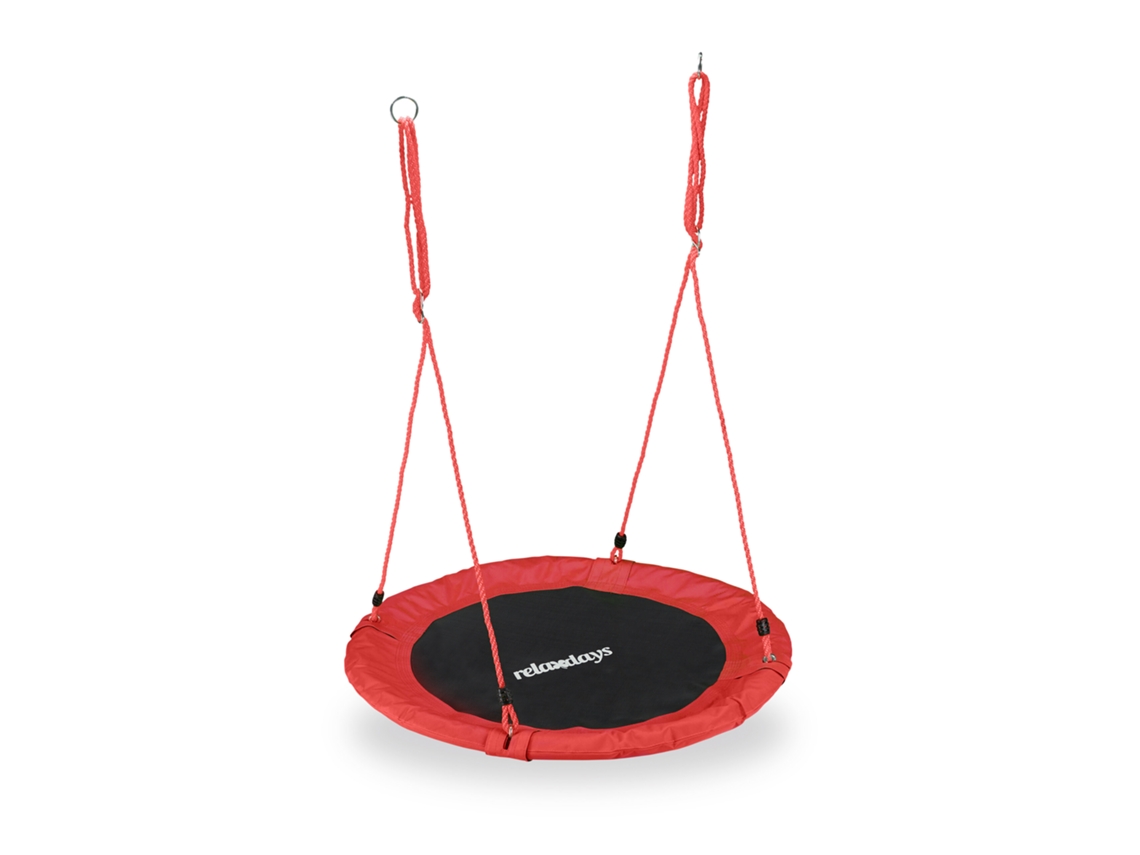 Baloiço Relaxdays, Redondo, Para Crianças E Adultos, Ajustável, Ø 90 Cm, Baloiço De Jardim, Até 100 Kg, Vermelho