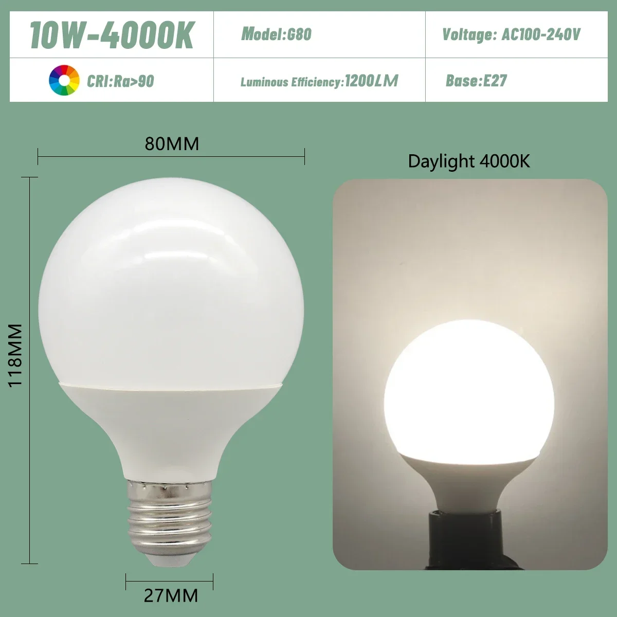 Bombilla Led E27 (10w 4000k, 1 Unidad), De Bajo Consumo, Universal, Para Lámparas De Tocador.