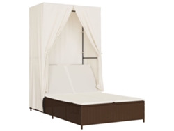 Tumbona doble con dosel y cortinas, patas de mimbre marrón, EXCLUSIVA MAISON