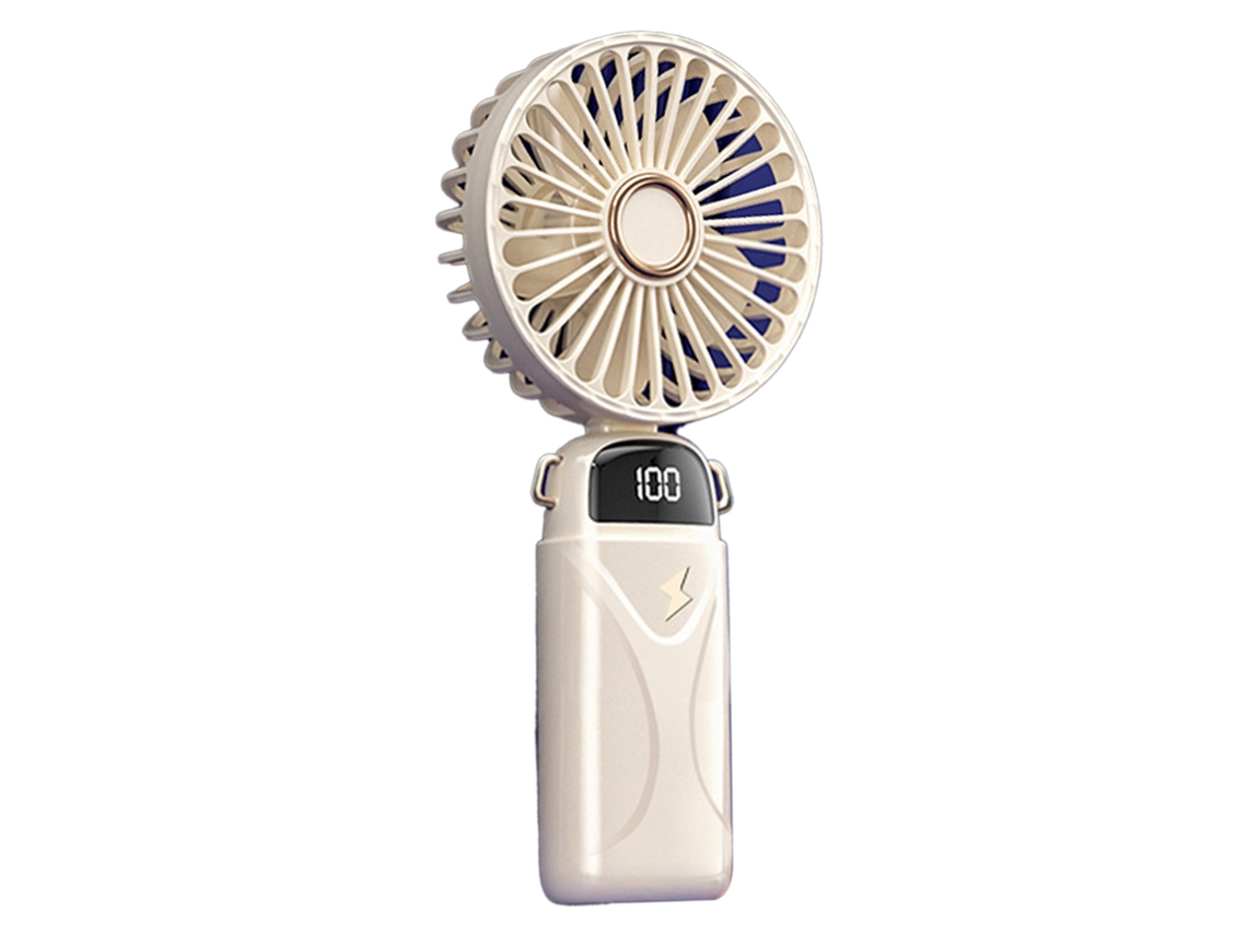 Ventilador portátil recargable por USB con 5 velocidades y batería de 800 mAh.
