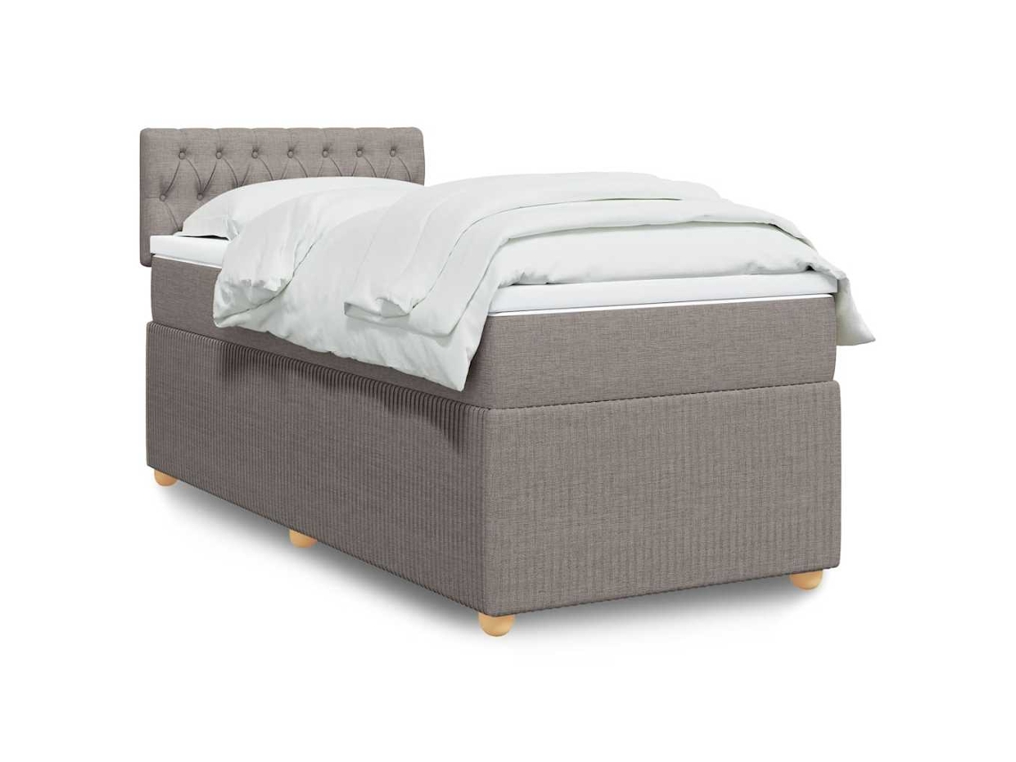 Cama Box Spring Con Colchón Tela Gris Taupe 90x190 Cm