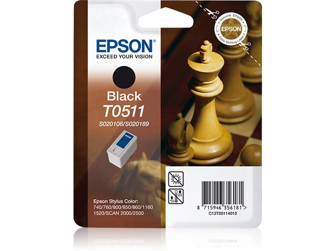 Cartucho de tinta original EPSON, T0511, Ajedrez 24 ml , Negro, C13T05114010