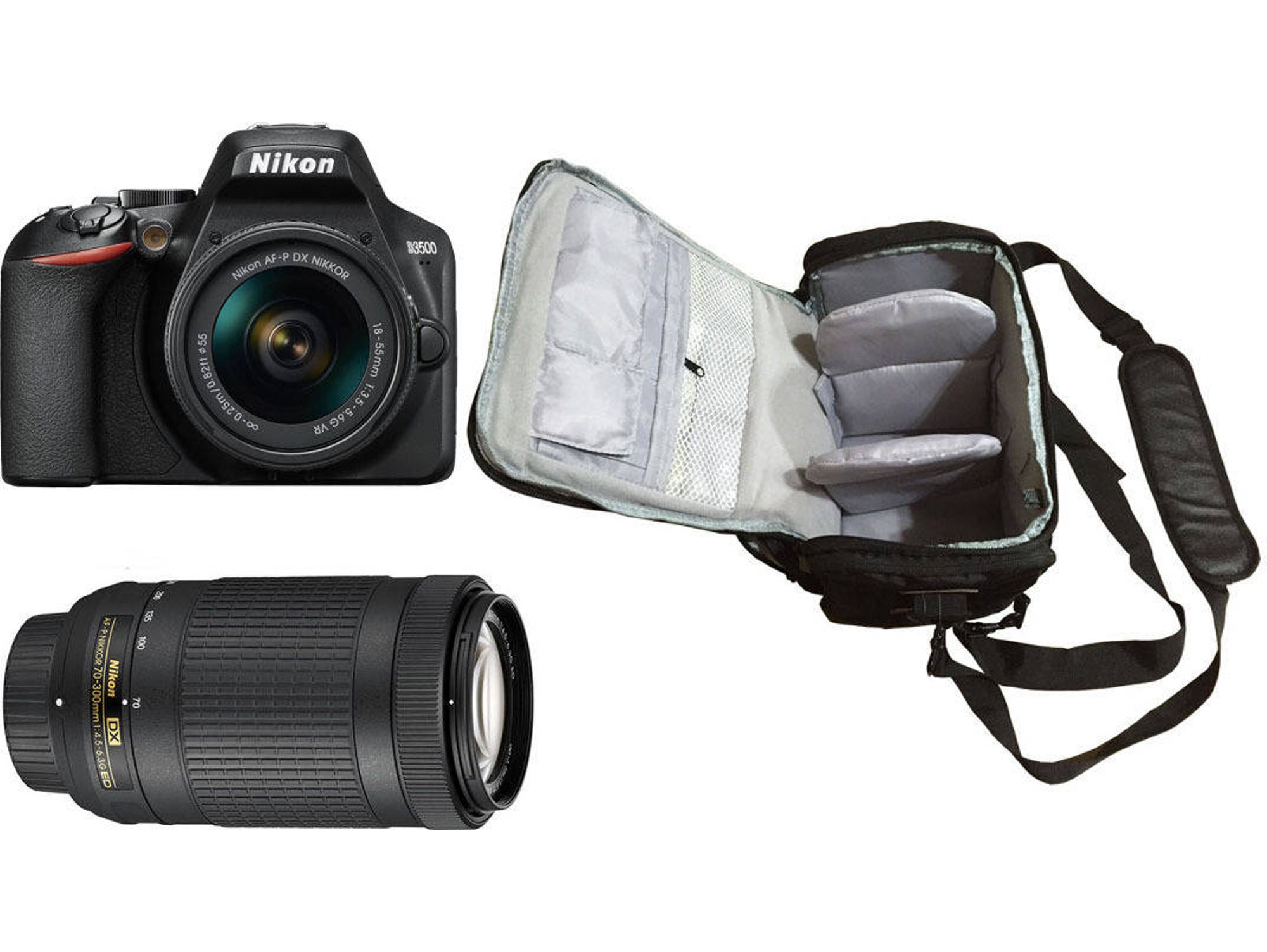 Kit Cámara Réflex NIKON D3500 + AF-P DX 18-55mm VR + AF-P DX 70-300mm VR