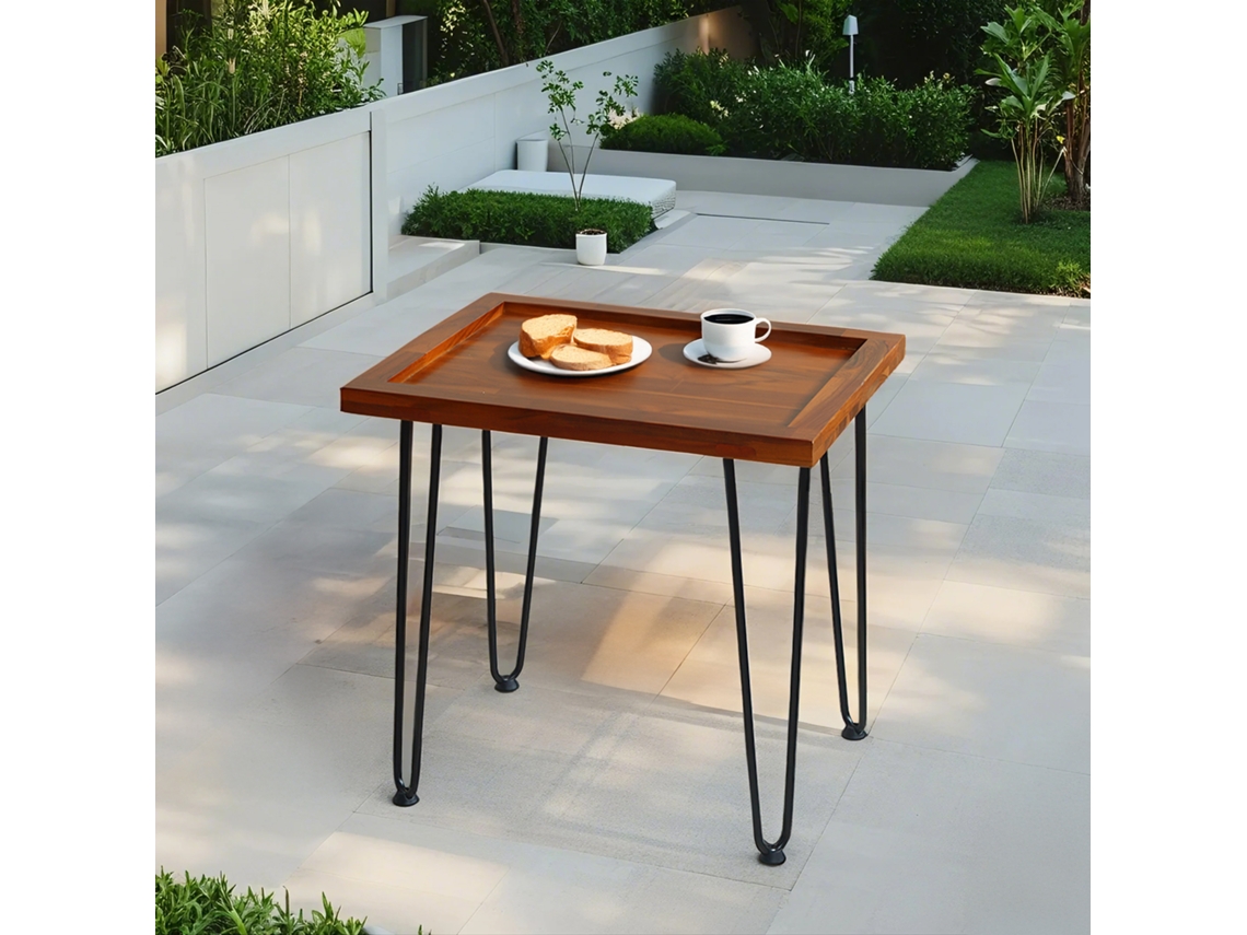 Mesa Centro Caoba Estampado Hojas Patas Hierro Lacado Salón Jardín Sofá