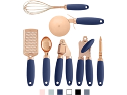 Conjunto de Utensílios de Cozinha de 7 Peças Utensílios de Aço Inoxidável Revestidos de Cobre com Alças de Hortelã de Toque Suave Azul GERTIZ
