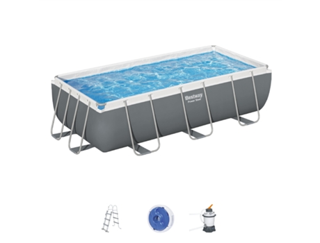 Piscina Tubular Rectangular BESTWAY Power Steel 404X201X100 Cm Con Depuradora de Arena Escalera Y Dispensador Químico Color Gris