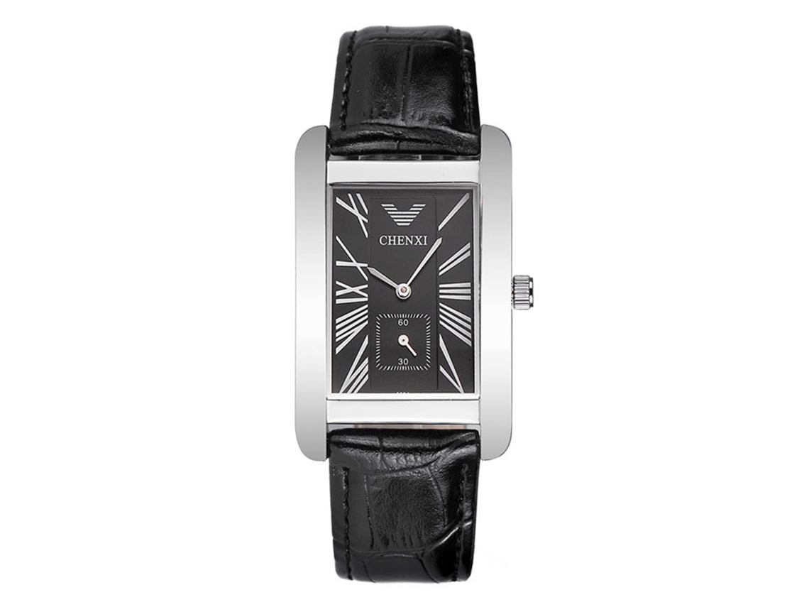 Reloj De Pulsera Cuadrado Para Hombres De Piel Pu Estilo Simple Reloj De Cuarzo Estudiante Negro