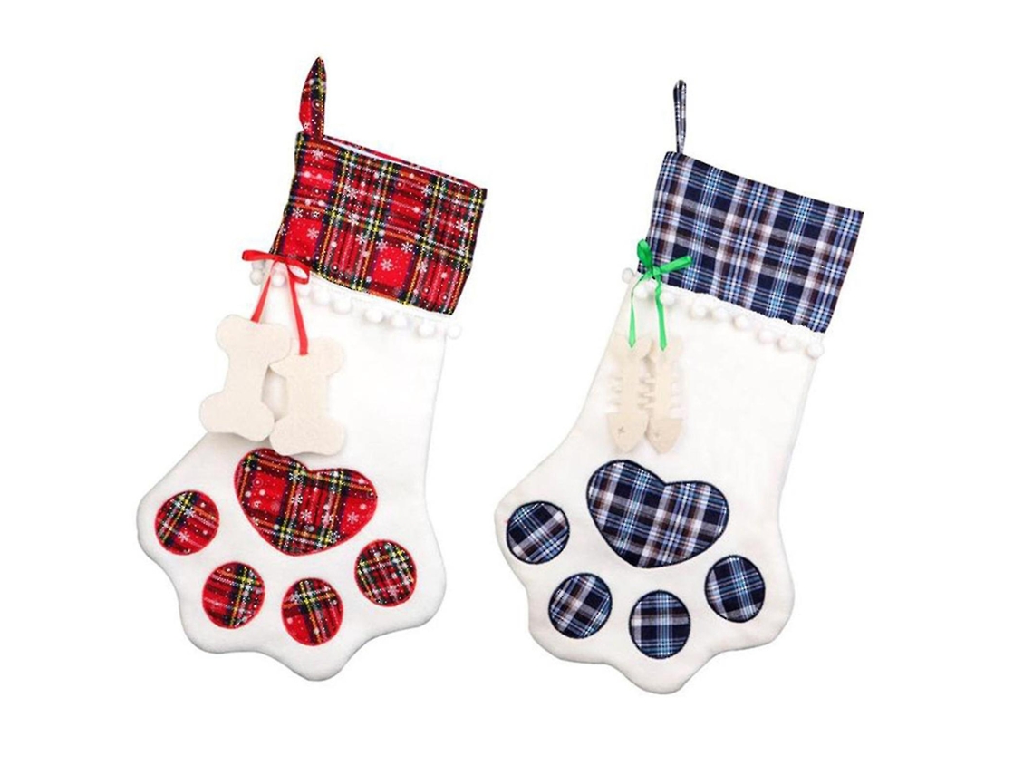 Bolsa de regalo navideña a cuadros con estampado de pata de perro, ideal para mascotas. Hengjian