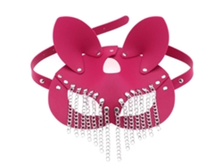 Máscara Facial De Cosplay De Cuero Sintético Color Rojo Rosado Con Flecos Metálicos Y Remache Ajustable.