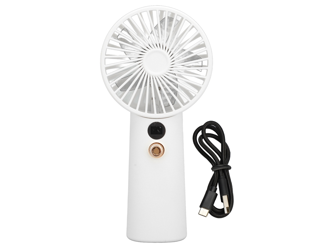 Ventilador portátil sin escobillas de 12 V con batería, color blanco.