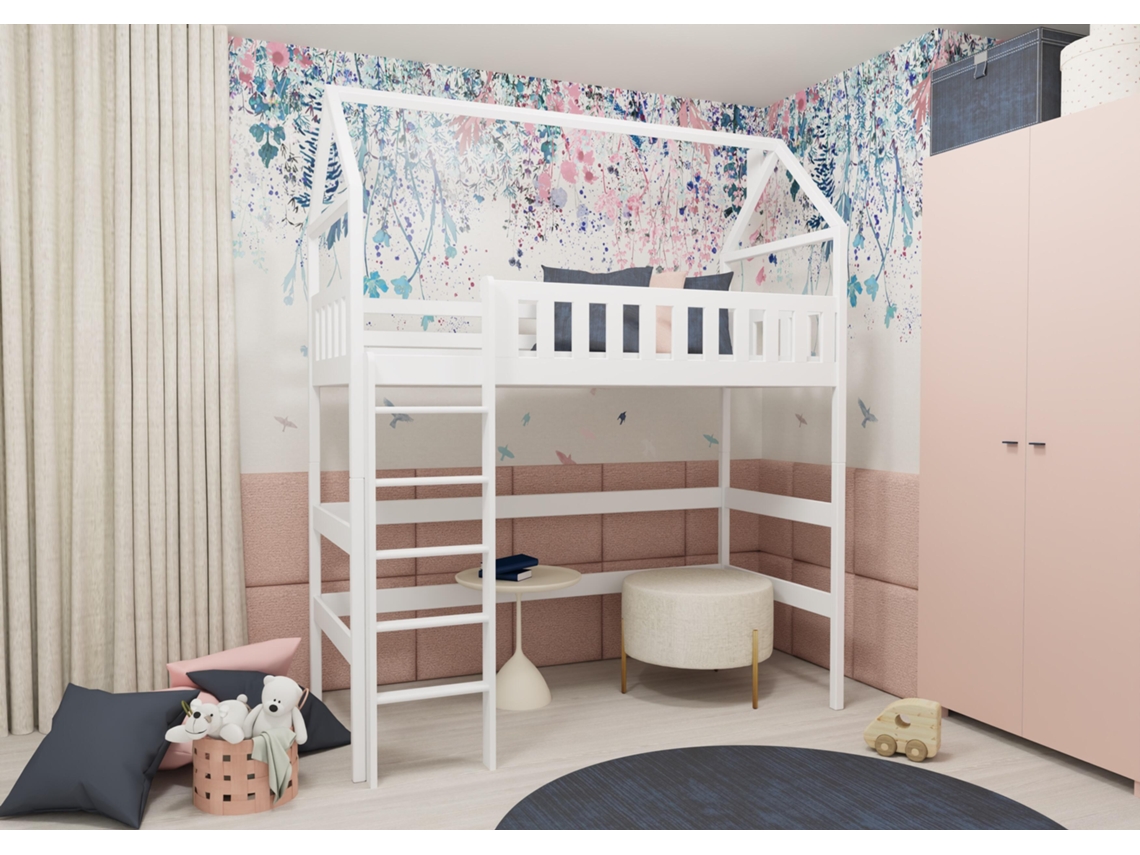 Cama Infantil FURNLUX Otylia (Blanco, Madera Maciza - 88X208X227 Cm / 80X200 Cm)