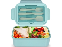 Fiambrera Bento De 1400 Ml Con 3 Compartimentos, Libre De Bpa, Azul, Para Adultos Y Niños.